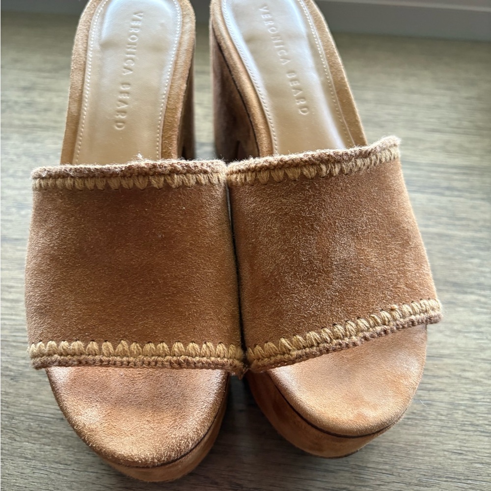 Veronica Beard Tan Mules with Moccasin Toe